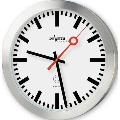 Reloj de pared radiocontrolado aluminio plata mate D.300mm 1,5V con barras D.300mm