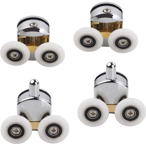 Juego de 4 rodillos para puertas de ducha, rodillos dobles de 23 mm para puertas de ducha, rodillos deslizantes para puertas de ducha con orificios de vidrio de 4-6 mm - Crezuo