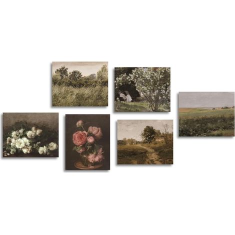 Affiche en Toile Vintage, Esthétique des Chambres de Style Rustique,Tableau Décoration Murale Ferme, Art Mural de la Rural Française pour Chambre Salle de Bain 20x25 cm Sans Cadre, Lot de 6 (1/5)