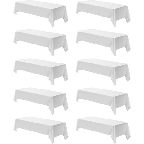 Mophorn Tovaglia Rettangolare in Poliestere Lavabile, Copritavolo Resistente alle Pieghe per Eventi, Matrimoni, Feste e Banchetti, Set da 10 Pezzi, Bianco, 1524 x 2591 mm (1/5)