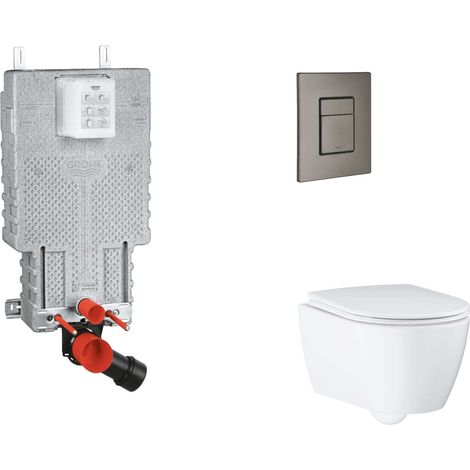 Grohe Uniset - Juego de instalación pre-pared, inodoro, asiento SoftClose y botón Skate Cosmopolitan, grafito duro cepillado SANI15BB5111 (1/2)