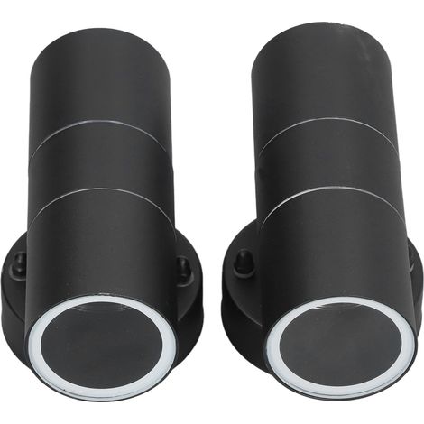 Lot de 2 appliques murales extérieures GU10 en acier inoxydable, étanches, cylindriques, à LED, éclairage haut et bas, pour jardin, villas et salons, 220-240 V, noir (1/5)