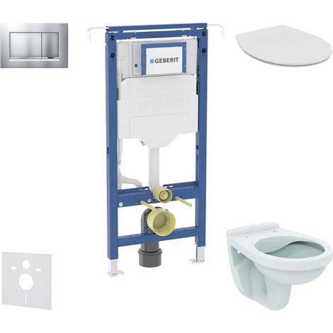 Geberit Duofix - Set Vorwandelement, Alpha-WC mit Sitz und Sigma20-Betätigungsplatte, Chrom matt/Chrom SANI11CD2101