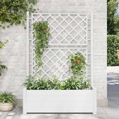 Jardinière de jardin - Balconnière à fleurs avec treillis 100x43x142 cm PP Blanc BV170952 - BonneVie (1/5)