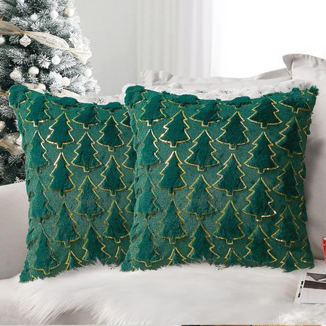 Lot de 2 housses de coussin décoratives pour sapin de Noël – pour chambre à coucher, canapé, décoration de maison (vert, 45 x 45 cm) (1/5)