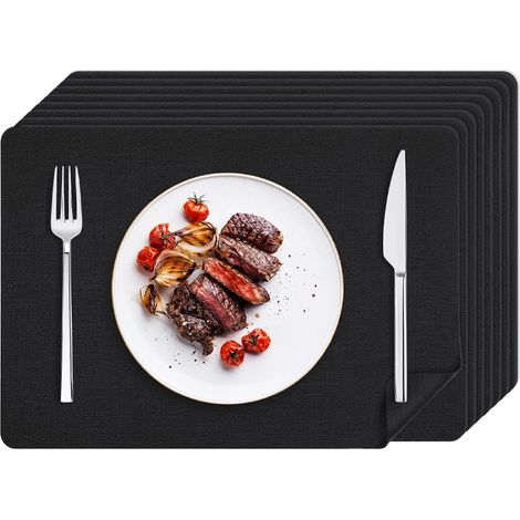 (Set mit 8 Teilen, schwarz, 45 x 30 cm) Leder-Tischsets, geeignet für Küchen, Esszimmer und Büros. (1/5)