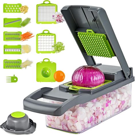 Mandolina de verduras 15 en 1, cortadora manual de verduras con 7 cuchillas de acero inoxidable, cortadora manual de verduras, cortadora de verduras, mandolina de cocina multifuncional para rebanar, c