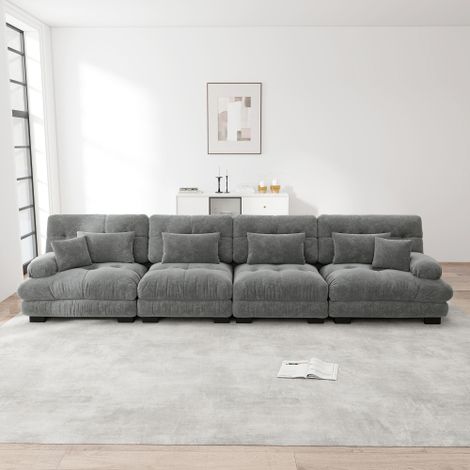 4-Sitzer Modulares Ecksofa mit Tiefensitz, Chenille Schlafsofa Komfortabel Gepolstert für Wohnzimmer, Apartment, Studio, Büro, Chenille Grau
WL