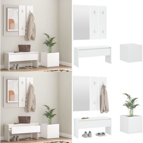 Ensemble de meubles de couloir Blanc Bois d'ingénierie - Meuble D'entrée - Banc Coffre - Meuble Hall - Rangements Entrée - Banc Design - Home & Living (1/5)
