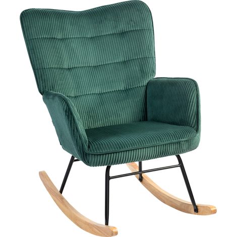 Fauteuil à bascule, patins en hêtre, rembourrage épais, vert foncé, jusqu à 120 kg (1/5)