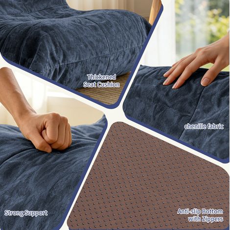 Sillón puff 100x90x80 cm de tela chenilla azul, sin montaje, para salón y dormitorio – MEUBLIV (1/5)