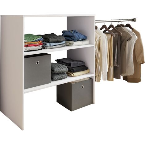 Dacho1 armoire de rangement étagère avec 1 x barre de suspension 3 tablettes blanc.