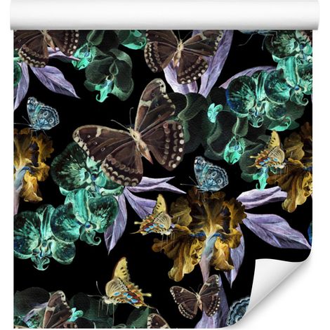 Papier peint Papillons, Fleurs et Feuilles pour Salon et Chambre 50x1000 cm (1/5)