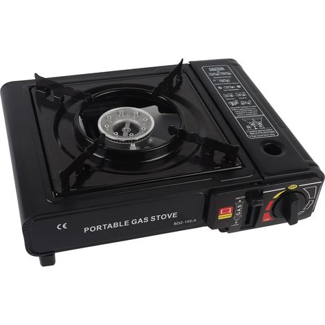 Réchaud à cassette de camping 2,9 kW avec valve de protection contre la surpression et économie d'énergie, brûleur à gaz portable pour randonnée, pique-nique, barbecue, noir (1/5)