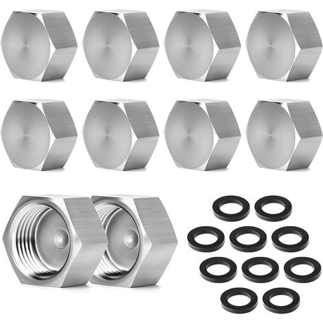 Lot de 10 Plomberie Bouchon, 3/4 Pouce Bouchon en Laiton Avec Joints en Caoutchouc Inoxydable Hexagonal Capuchon de Fermeture à Filetage Femelle (1/5)