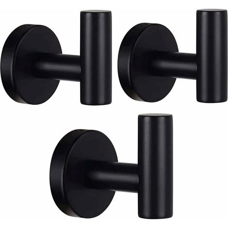Juego de 3 ganchos Tigrezy para toallas de baño, ganchos para abrigos, ganchos para ropa, acero inoxidable SUS 304, color negro mate