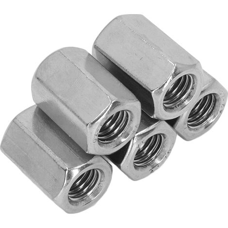 Écrou long hexagonal M12 x 1,75, lot de 5 pièces, inox 304, tige de 30 mm, filetage mâle, résistant à la corrosion, pour fixation et assemblage. (1/5)