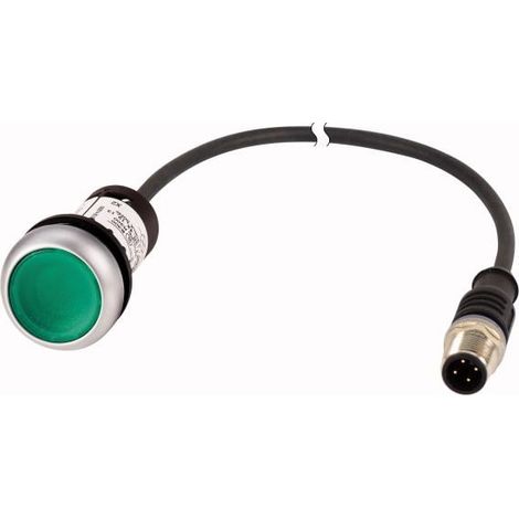 Bouton-poussoir lumineux RMQ Compact vert plat à rappel 1o/0f M12A-male câble noir 0 2 m. EATON C22-DL-G-K10-24-P1