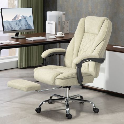 Massage- und Heiz-Bürostuhl, höhenverstellbar, verstellbare Rückenlehne, Fernbedienung, ausziehbare Fußstütze, beige (1/5)