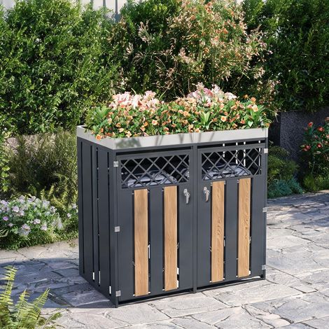 Armoire de jardin pour poubelles avec bac à plantes intégré (1/5)