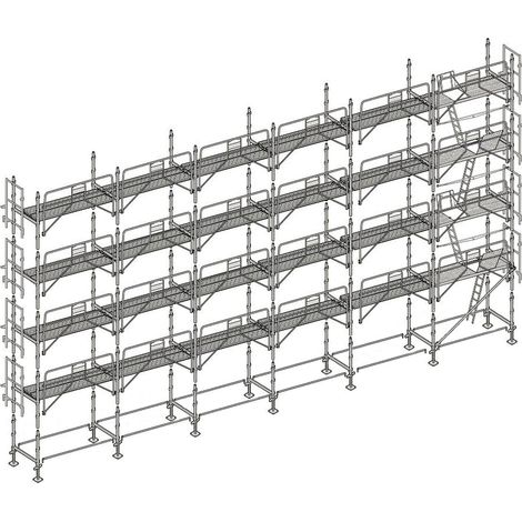 Altrad – Échafaudage façadier 190 m² – Hauteur de travail 10 m – Largeur 0,80 m – Charge maximale 300 kg/m² – Montage rapide et sécurisé