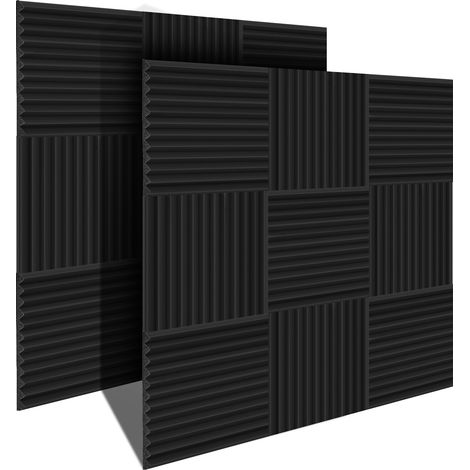 TolleTour Pannelli fonoassorbenti adesivi 24 pz, scanalature triangolari 30x30x2,5cm neri