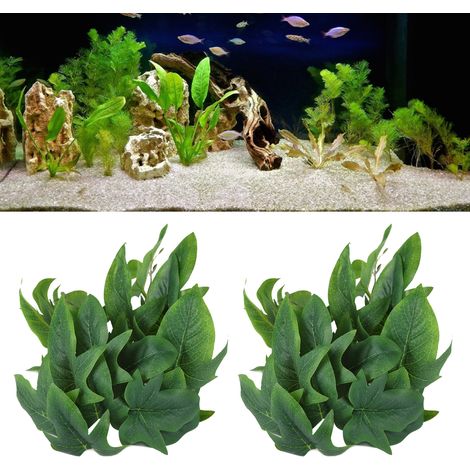 Lot de 2 plantes aquatiques artificielles, reptiles, plantes d'aquarium, lianes artificielles, feuilles et feuilles de patate douce pour la décoration intérieure. (1/5)