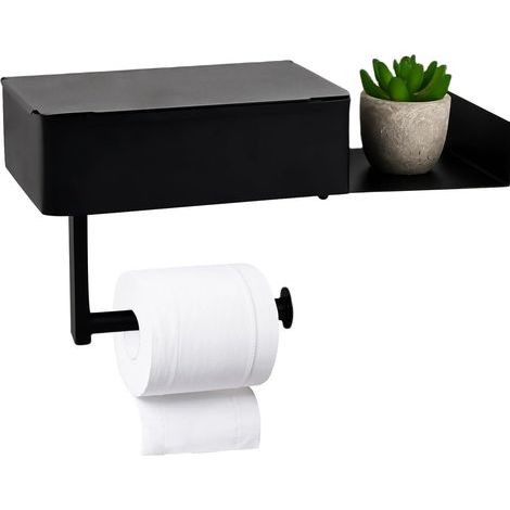 Wall-mounted toilet paper holder with tissue box, black stainless steel, no drilling required, for bathroom (1/4)