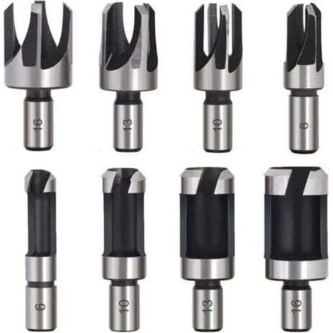 8-teiliges HSS-Holzdübelbohrer-Set, Holzdübelbohrer 6 mm/10 mm/13 mm/16 mm, kleine Holzbohrer für Bohrmaschinen – Crezuo
