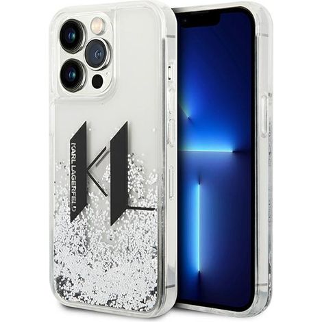 Karl Lagerfeld Liquid Glitter Big Logo Hülle - iPhone 14 Pro Hülle (Silber)
