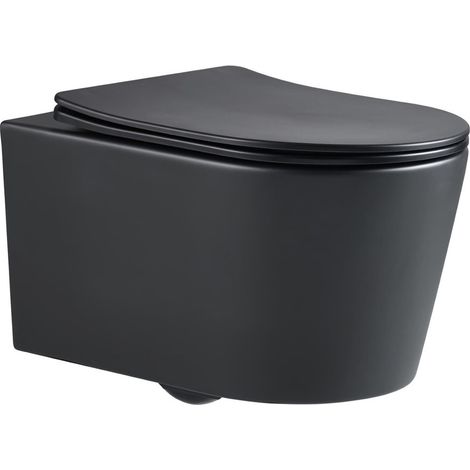 Swiss Aqua Technologies WC sospeso senza brida con fissaggi invisibili + sedile SoftClose, nero opaco (SATBRE010RREXPBKM) (1/5)