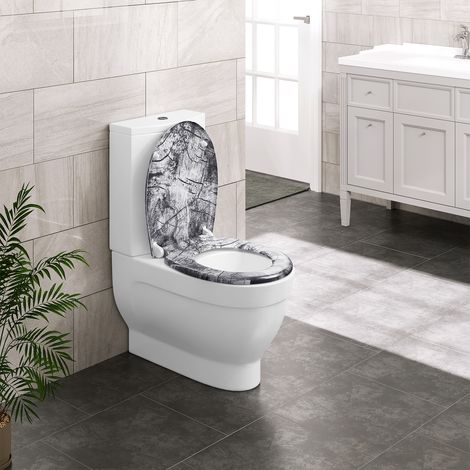 WOLTU Toilettendeckel Klodeckel WC Sitz mit Absenkautomatik, Toilettensitz mit Motiv, Klobrille Montage von oben, Toilettensitz mit Quick-Release-Funktion, 175kg belastbar, Holzmuster (1/5)