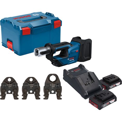 Bosch GPT 18V-19 Professional: utensile a batteria per pressatura 18 V 21 kN + 2 batterie da 2,0 Ah + caricabatterie + 3 ganasce di pressatura + L-Boxx (1/5)
