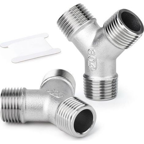 2 pièces en acier inoxydable 304 3/8" BSP mâle en forme de Y à 3 voies pour eau/huile/gaz (1/5)