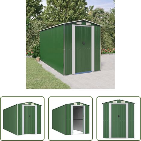 vidaXL Gartenhaus - Geräteschuppen Grün 192x440x223 cm Verzinkter Stahl (1/5)