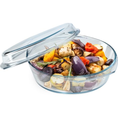 KADAX Plat à Gratin en Verre Résistant à la Chaleur avec Couvercle et Poignées, Cocotte Transparente Idéale pour la Cuisson au Four (Rond, 2.8L) (1/5)