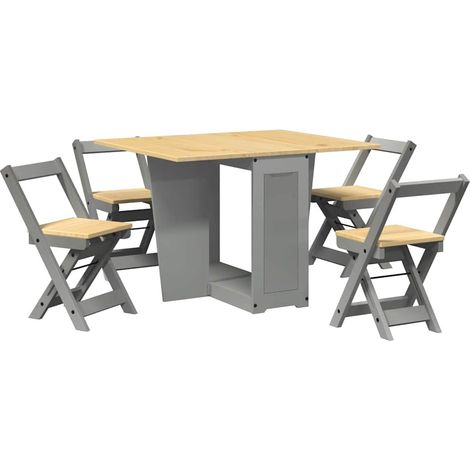 vidaXL Set da Pranzo 5 pz Corona Pieghevole Grigio in Legno di Pino (1/5)