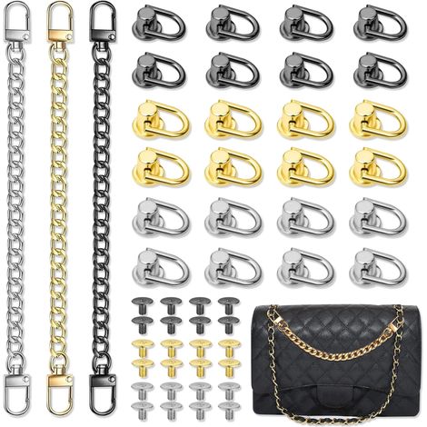 24 Pièces Rivets en Cuir, Rivets à Anneaux en D avec 3 Pièces Chaînes, Métal Rotatif Goujon Vis Rivet en Cuir pour Bricolage Sac à Dos Ceinture Bourse Accessoires (1/5)