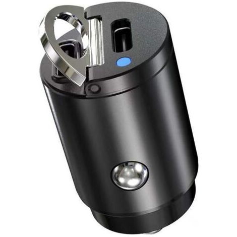 Cargador de coche negro de 30 W con doble puerto USB tipo C PD de carga rápida
