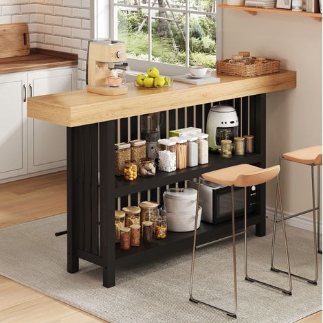 Table haute de bar 160 x 40 x 105 cm en MDF noir, avec repose-pieds renforcé et 2 étagères, pour cuisine, salle à manger ou espace bar, idéale pour 2 personnes – CHICFURN (1/5)