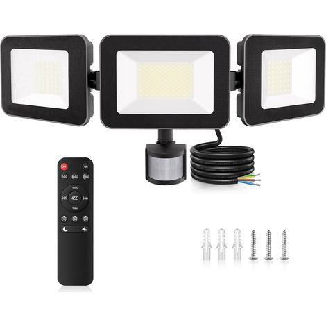 Projecteur Led Extérieur avec Détecteur 100W, 9600LM Spot Led Exterieur Detecteur de Mouvement Blanc Froid 6500K Eclairage Exterieur avec Detecteur Télécommande Étanche IP66 pour Garage (1/5)