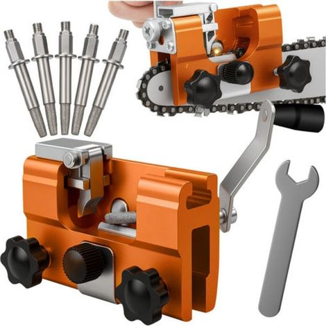 Manual chainsaw chain sharpener with angle guide and 4 sharpening stones. (1/5)