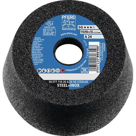 Rueda de copa ETT SG STEELOX 110/55 mm INOX y P16 acero 22,23 mm de diámetro PFERD