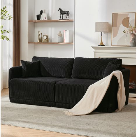 Sofá cama convertible de terciopelo acanalado negro de 2 plazas OKWISH (1/5)