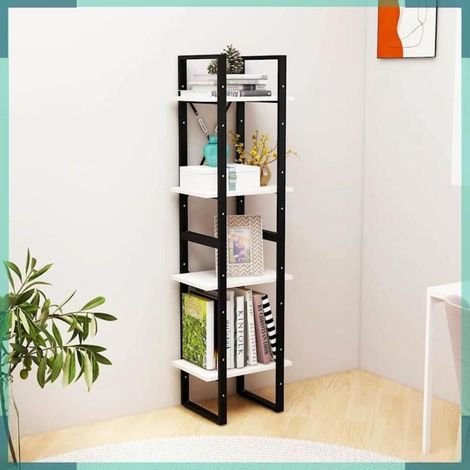 Bibliothèque - 806423 - Blanc - Bois de pin massif & métal - 40 x 30 x 140 cm, 4 étagères (1/5)