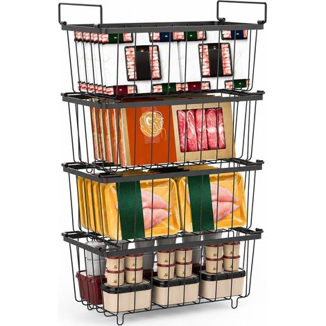 Lot de 4 paniers de congélateur empilables avec poignée (pour congélateur coffre, 37 x 18 x 15 cm) – Pour l'organisation des congélateurs de 198 L et un accès facile aux aliments surgelés (1/5)
