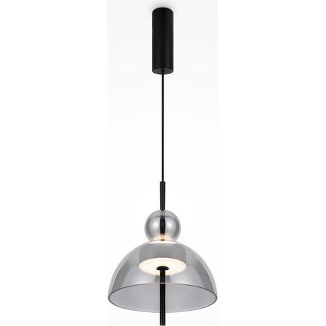Maytoni Bangkok I Plafonnier moderne en forme de dôme de 25 cm, noir, 3 000 K, 1 300 lm, abat-jour fumé