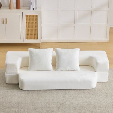 Canapé convertible 2 places design minimaliste, mousse haute densité, sans assemblage, léger et polyvalent, blanc (1/5)