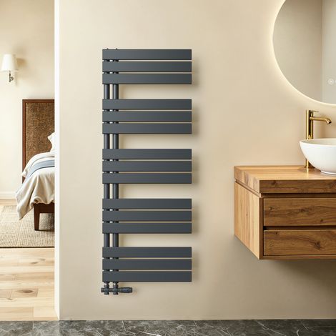 Sèche-serviettes eau chaude 661W Lateral connection Tube plat Sans vanne Anthracite 1320×500mm S’AFIELINA