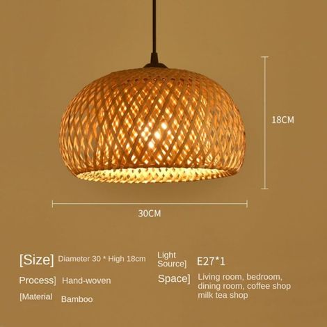 Lustre bohème en rotin de 12 pouces, suspension de plafond câblée E27, lustre en osier de bambou pour îlot de cuisine, salon, salle à manger
